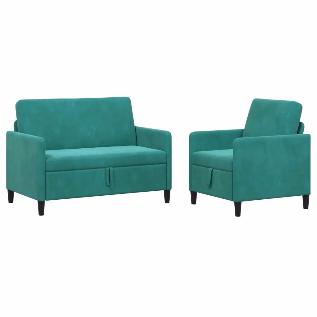 Set di 2 Divani Moderni vidaXL con Contenitore e Seduta Sollevabile, Colore Turchese, Rivestimento in Tessuto Poliestere – 2
