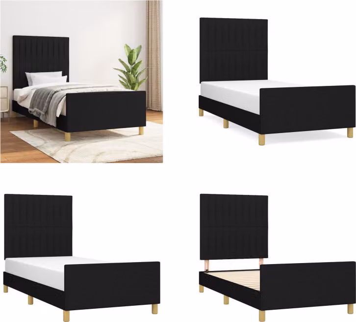 vidaXL Struttura letto con testiera in tessuto nero 90x190 cm - Struttura letto con testiera - Struttura letto con testiera - Struttura letto - Letto con testiera