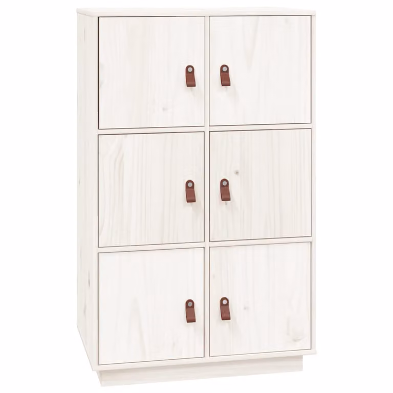 Credenza Bianca 67x40x108,5 cm in Legno Massello di Pino