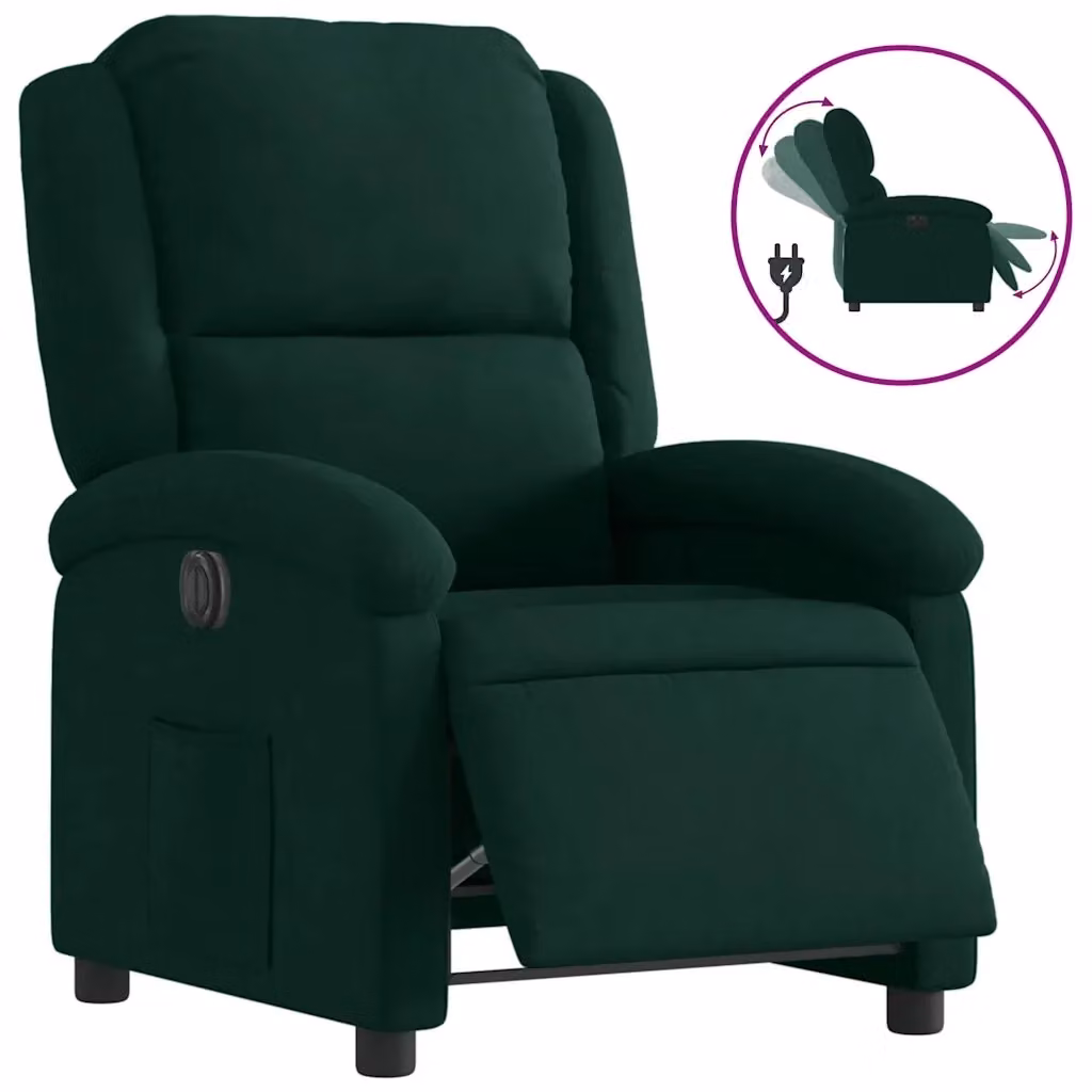 Poltrona Reclinabile Elettrica vidaXL in Velluto Verde con Braccioli e Funzione Auto-Return – 2