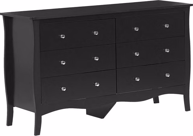 Cassettiera Beliani nera con 6 cassetti in stile classico per soggiorno, camera da letto o ingresso, L: 130 cm, H: 75 cm, P: 40 cm