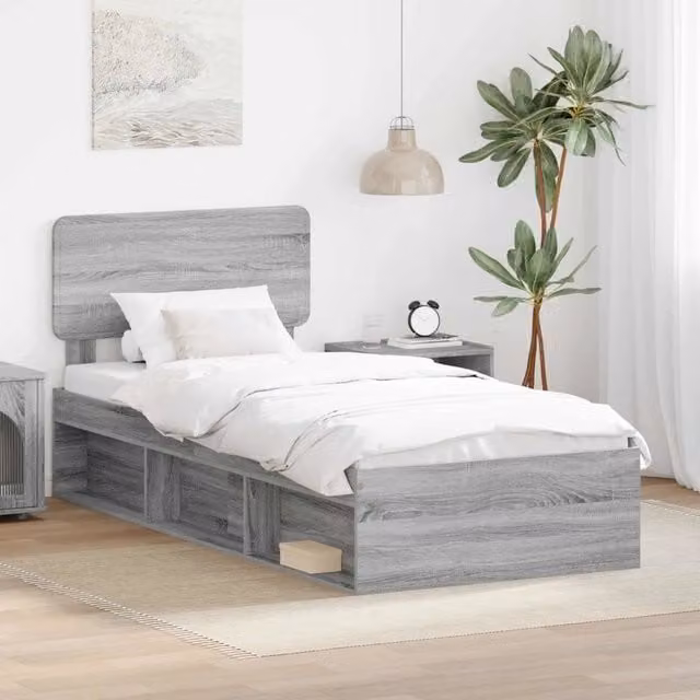 Struttura letto moderno vidaXL in pino massello grigio L/P/H: 190 x 80 x 90 cm – 1