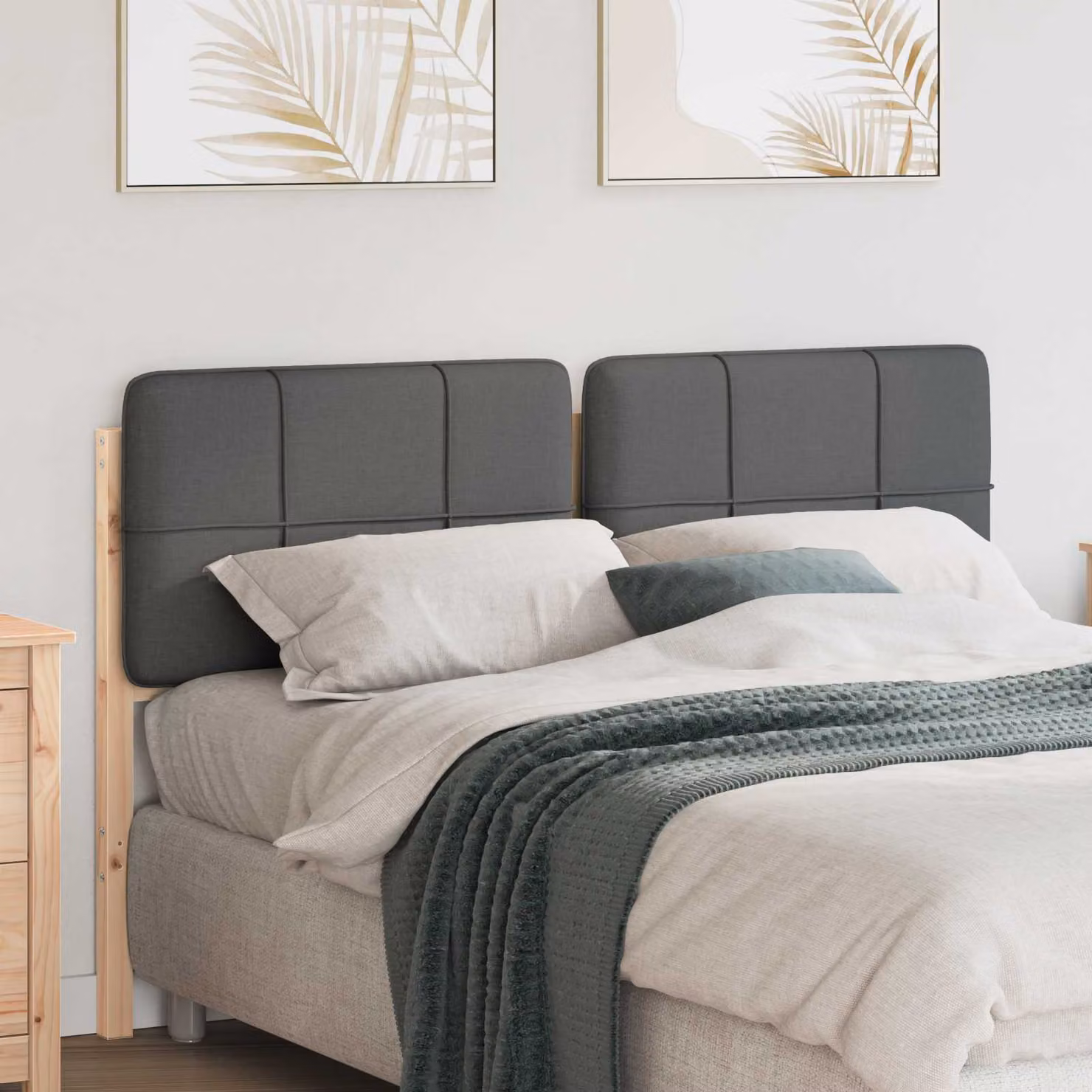 Testiera imbottita moderna vidaXL in legno di pino, Marrone e Grigio, L: 155,5 cm