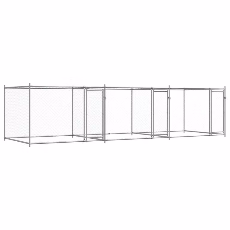 Gabbia per Cani con Porte Grigia 6x2x1,5 m in Acciaio Zincato