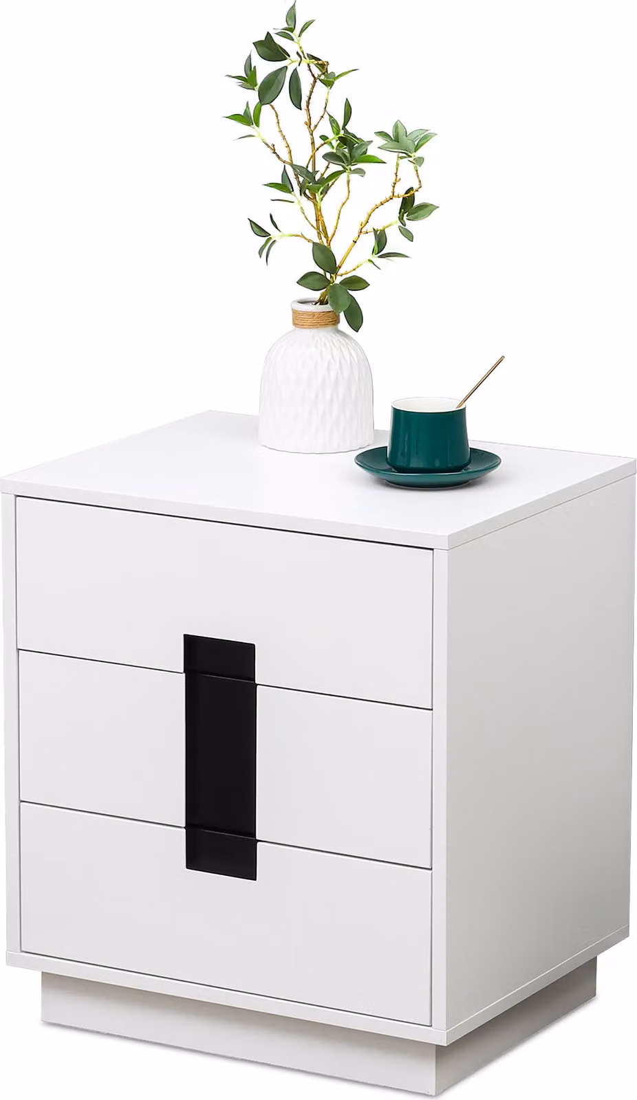 Comodino Relaxdays, A x L x P: 56 x 50 x 40 cm, 3 cassetti, camera da letto, ingresso, vestiti, libri, comodino, bianco/nero
