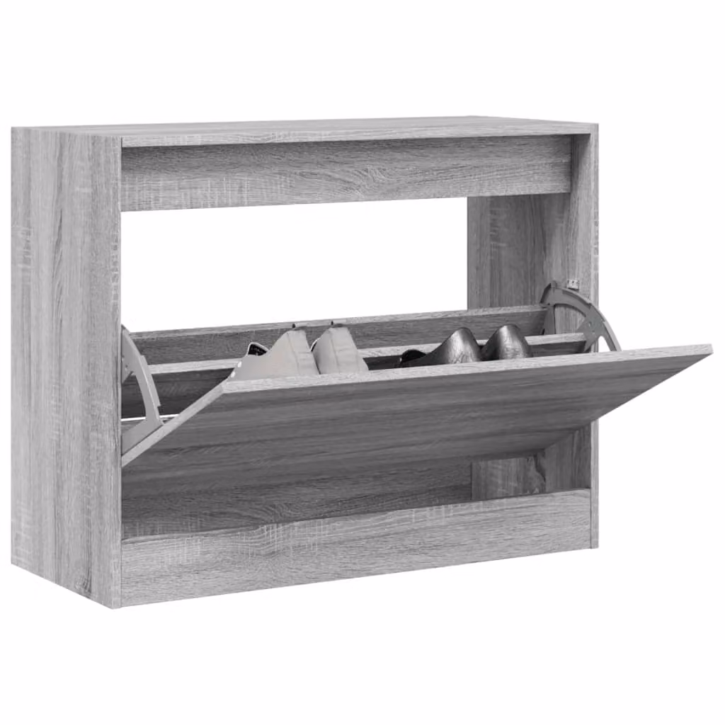 Scarpiera moderna vidaXL in legno grigio opaco con scomparti basculanti, L: 80 cm, P: 34 cm, H: 63 cm