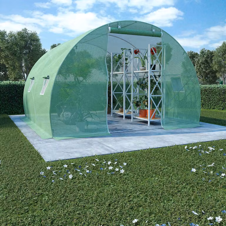 Serra vidaXL da 9m² verde con struttura in acciaio zincato e finestre, L/P/H: 300 x 300 x 200 cm
