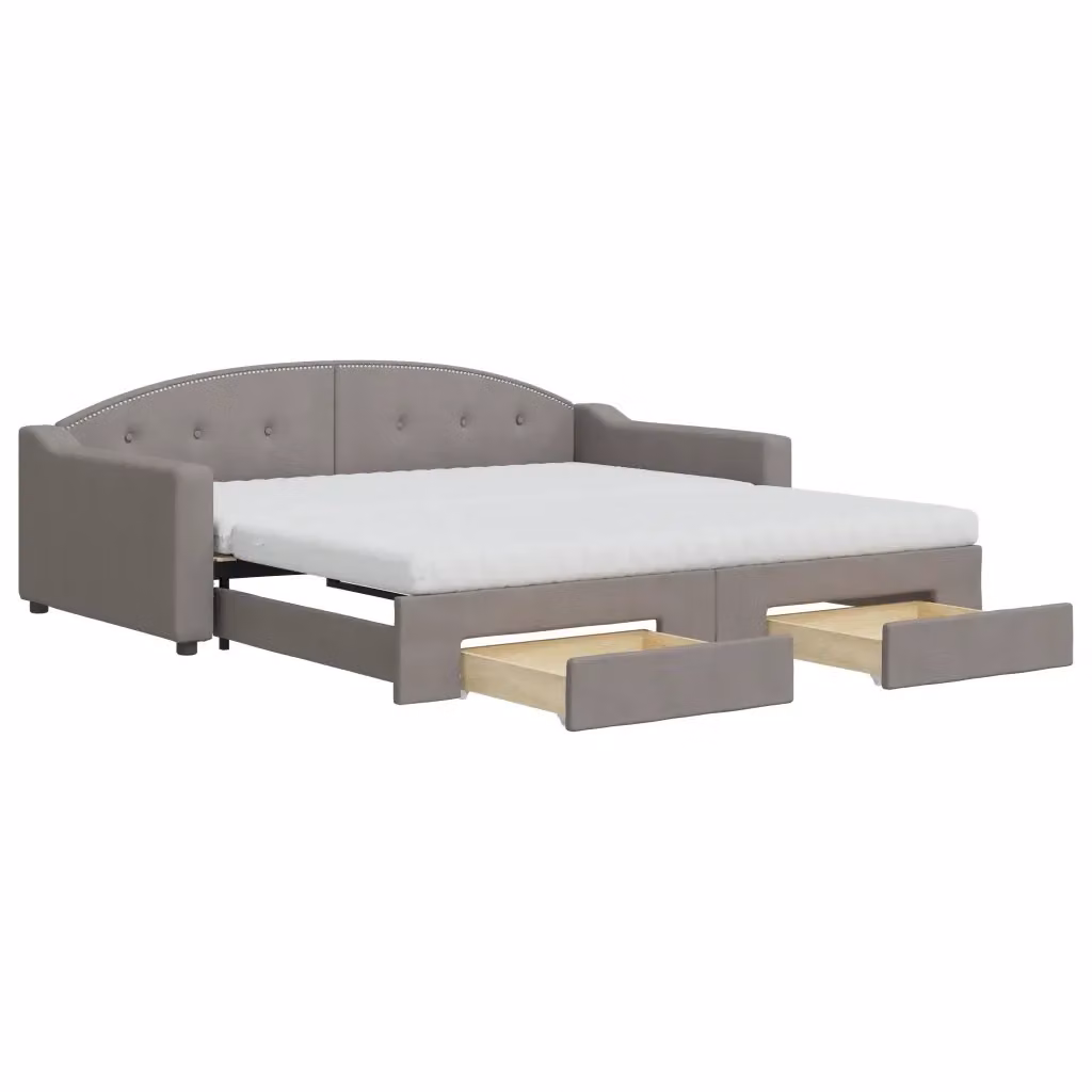 Divano Letto Estraibile con Cassetti vidaXL in Tessuto Beige e Grigio per Soggiorno e Camera da Letto L/P/H: 223 x 110 x 75 cm, Piano Letto: 100 x 200 cm – 2