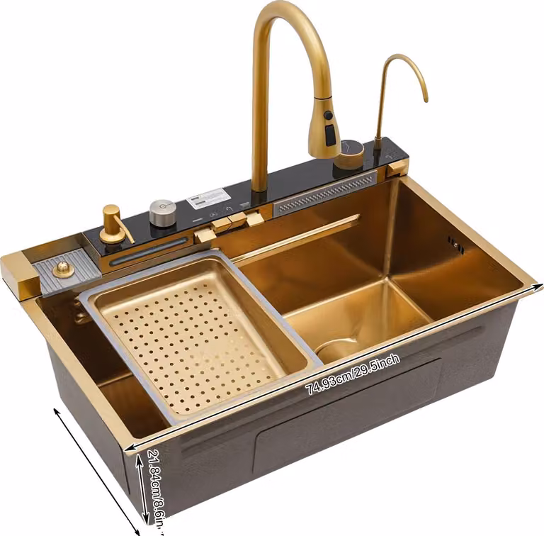 Lavello da cucina, diverse modalità di scarico dell'acqua, acciaio inossidabile resistente, oro