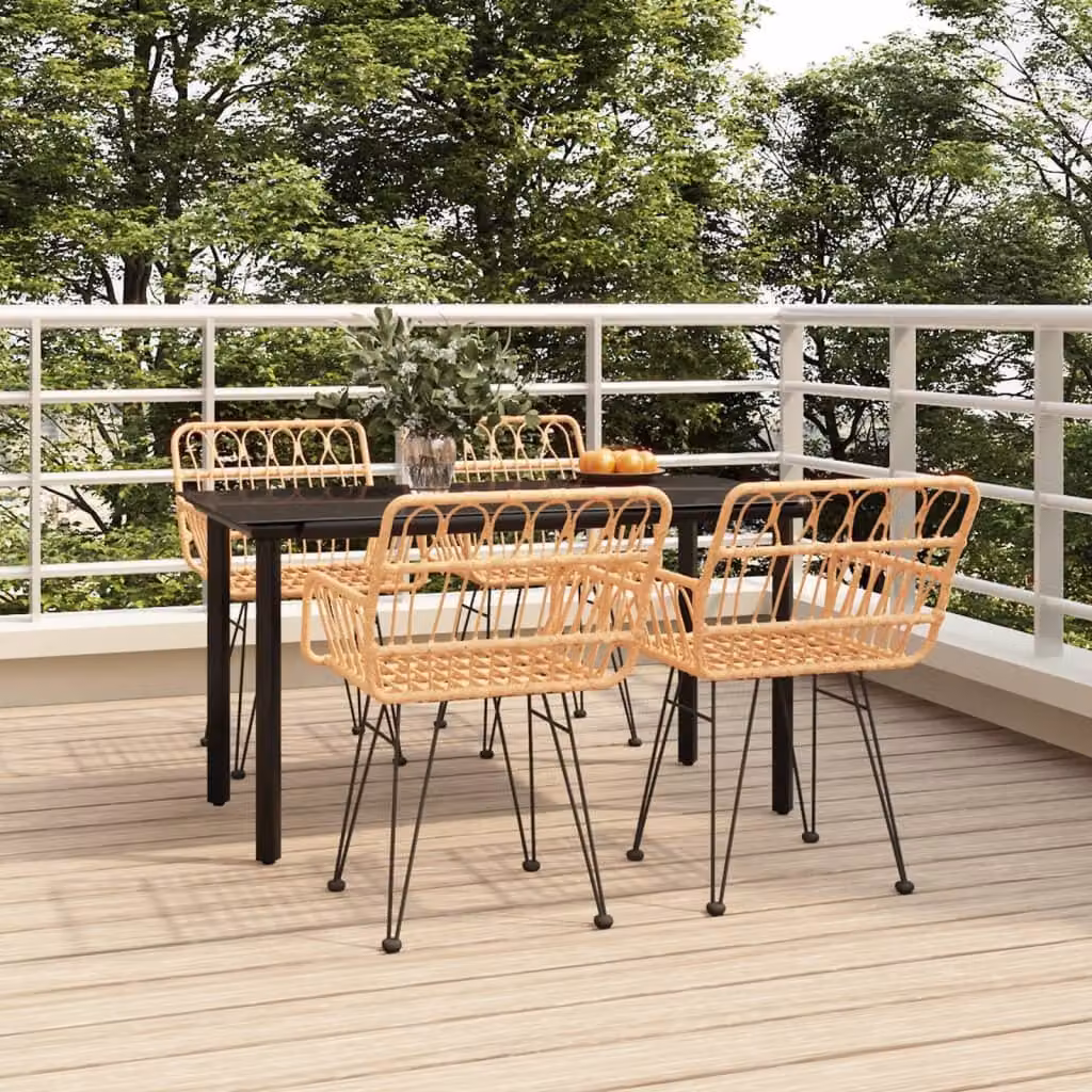 The Living Store Set da pranzo da 5 pz. Set da pranzo da giardino Poly Rattan