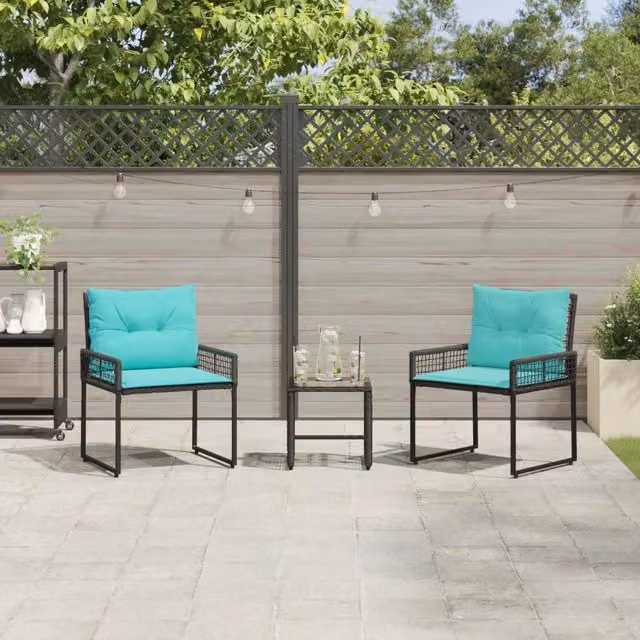 Set di mobili da esterno 3 pezzi vidaXL in rattan e legno di acacia, colori nero e turchese