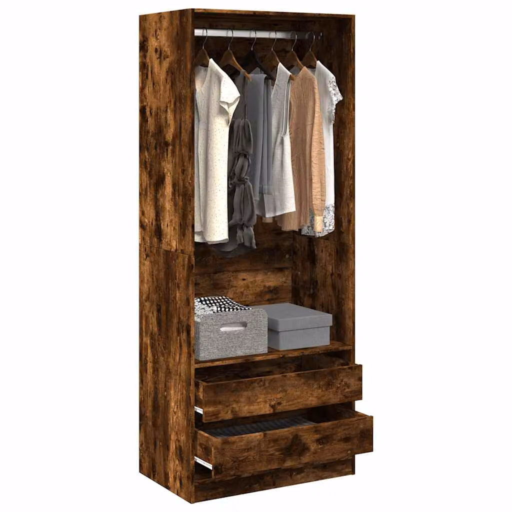 Armadio vidaXL in legno e MDF marrone con cassetti interni e appendiabiti L: 80 cm, P: 50 cm, H: 200 cm – 1