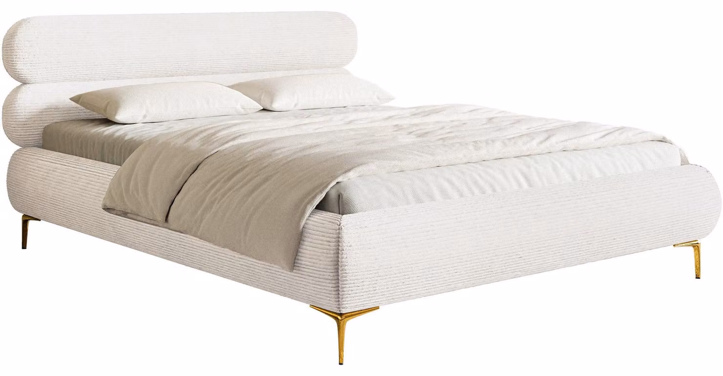 Selsey Roule Cord - Letto imbottito 140x200 con tessuto a cordoncino e piedini dorati, crema