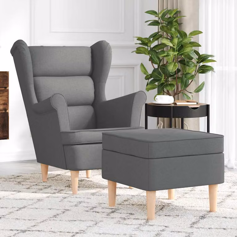 Maison Exclusive - Poltrona con poggiapiedi in tessuto grigio scuro