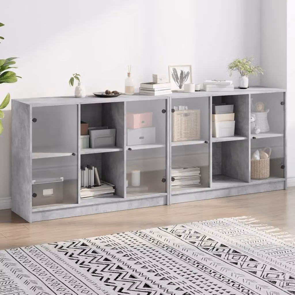 vidaXL Libreria Moderna con Ante in Vetro Grigia L: 204 cm, P: 37 cm, H: 75 cm
