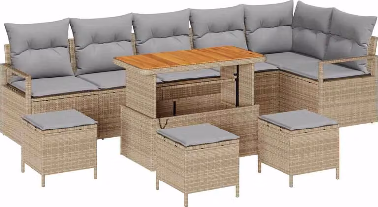 Set Divano da Giardino con cuscino 10 pcs Beige Poly Rattan