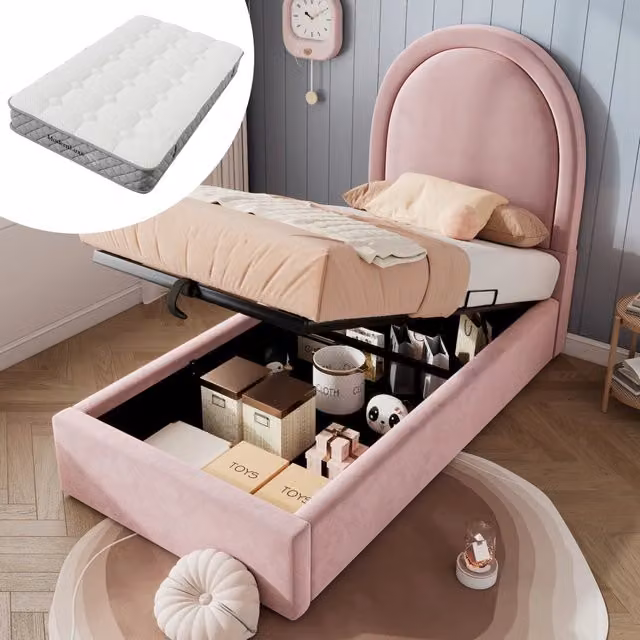 letto imbottito velluto rosa 90 x 200 cm