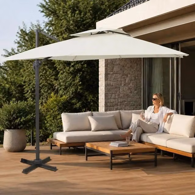 Parasol With Double Canopy 300 X 300 Cm Sand