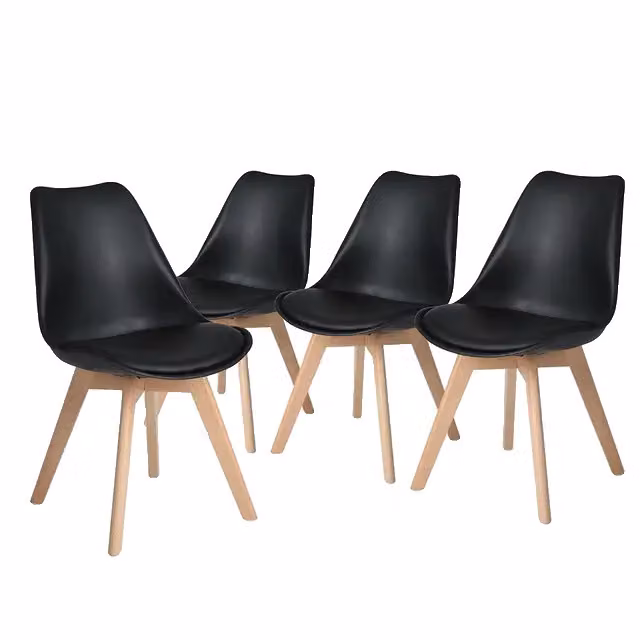 Sedie da pranzo, stile metà secolo, gambe in legno, nero-4 pezzi