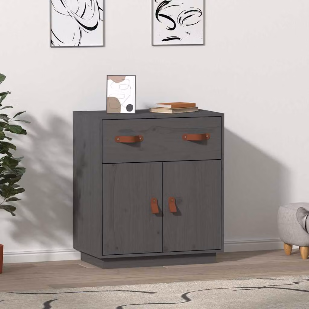 Credenza moderna vidaXL in legno massello di pino grigia L: 65,5 cm, P: 40 cm, H: 75 cm