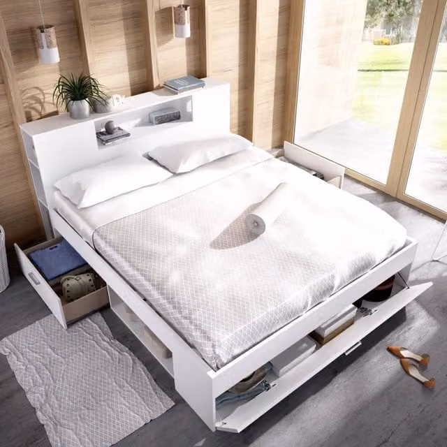 Murlo, Letto Matrimoniale Contenitore, Bianco