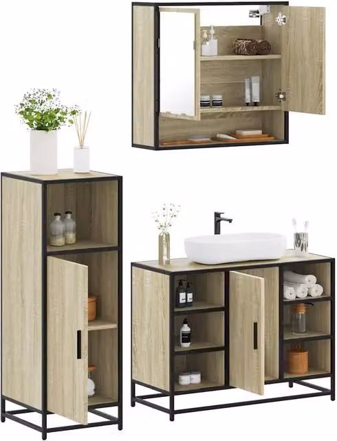 Set Mobili da Bagno 3 pz Rovere Sonoma in Legno Multistrato 3301001