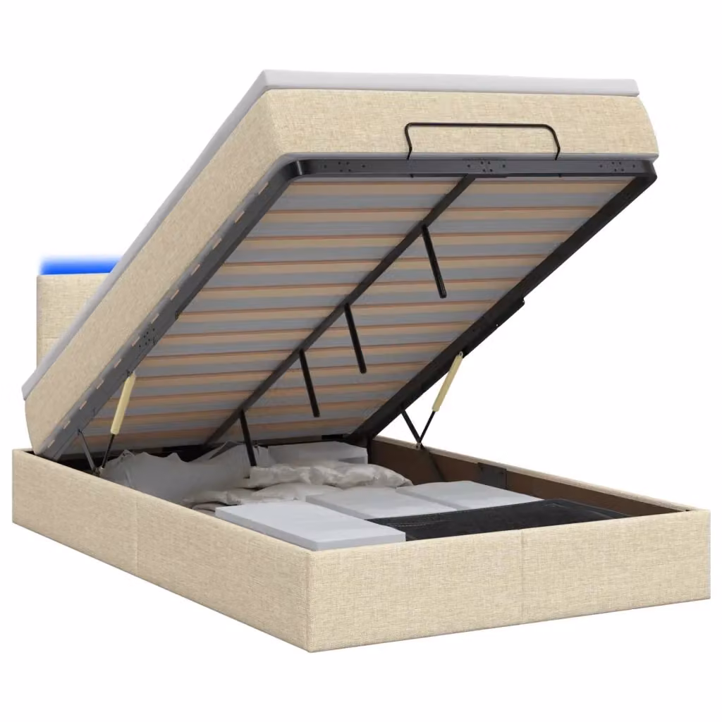 Letto Ottomano con Materasso Ibrido e Illuminazione LED vidaXL, Beige e Bianco, L 120 x P 200 cm – 2