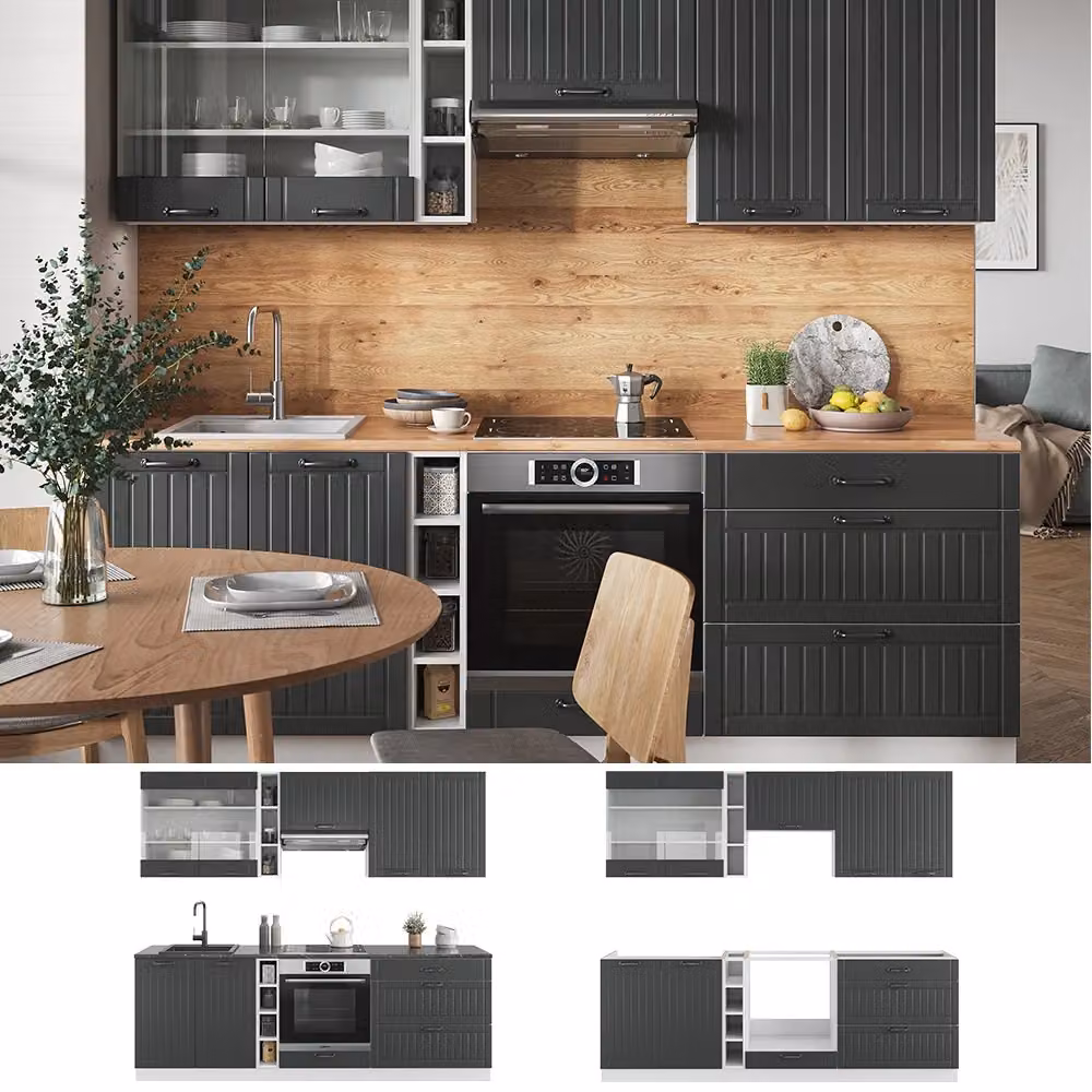 Cucina componibile Fame-Line Vicco in stile rustico, colore antracite e bianco, con piano in marmo, L: 235 cm – 2