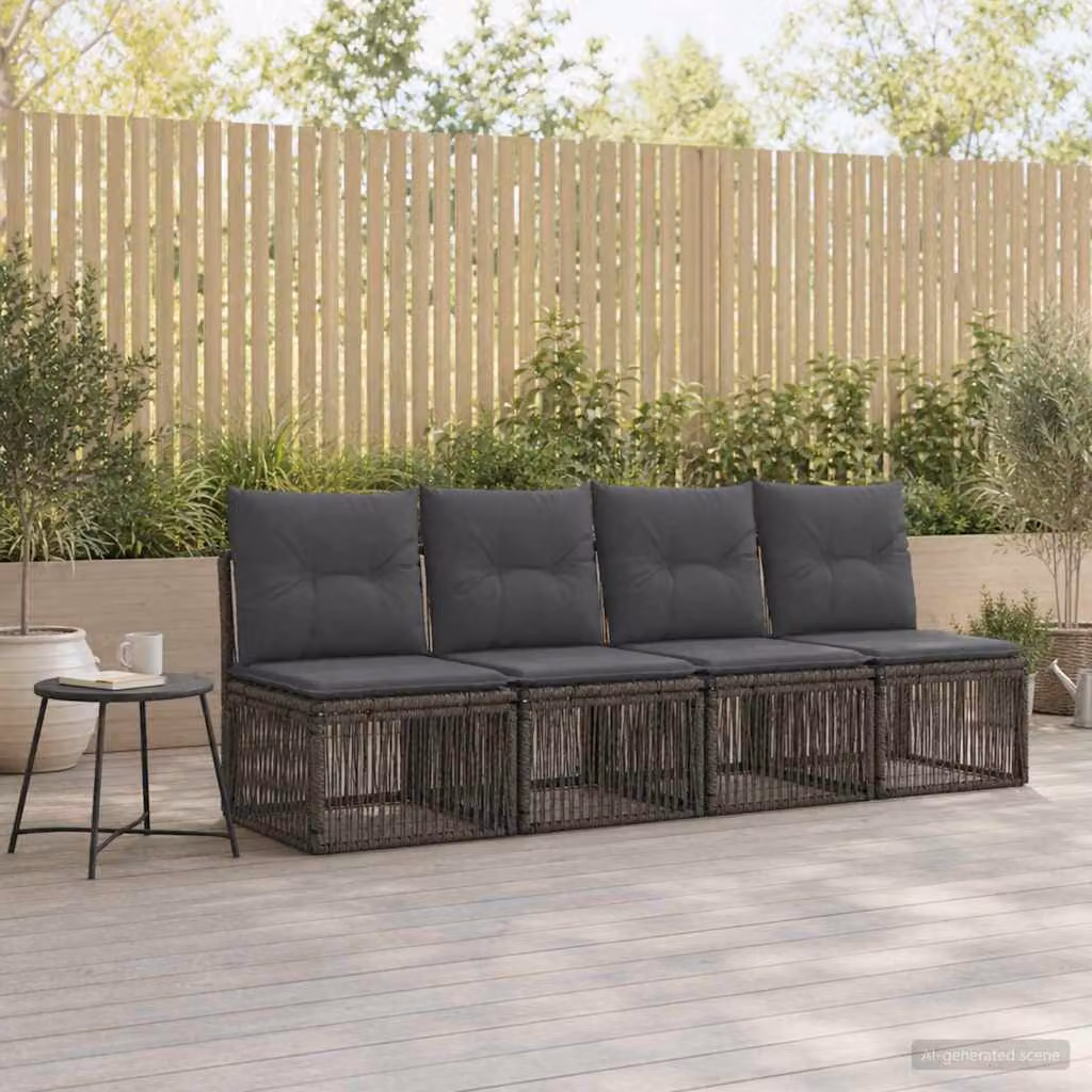 Set da giardino vidaXL a 4 posti in polyrattan grigio con cuscini imbottiti e coperture rimovibili
