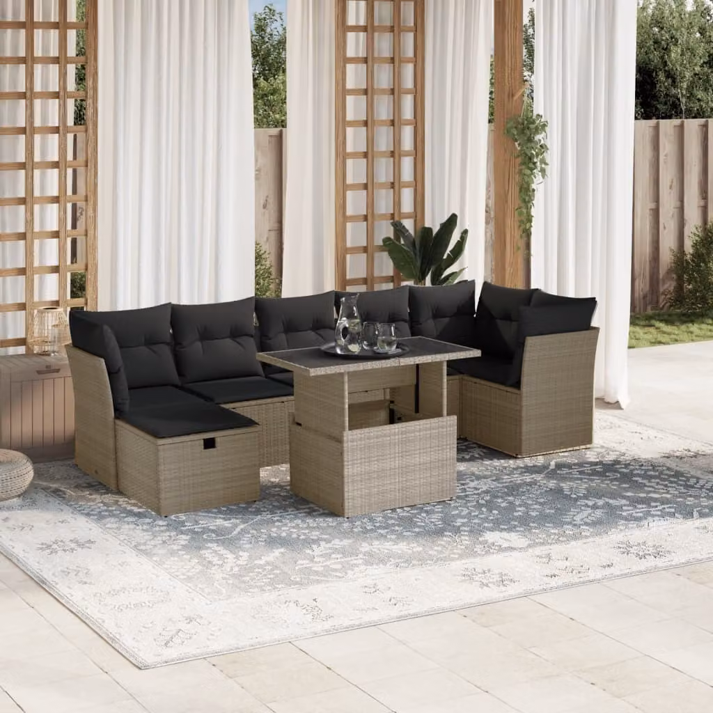 Maison Exclusive - Set Divano da Giardino 8pz con Cuscini Grigio Chiaro Polyrattan