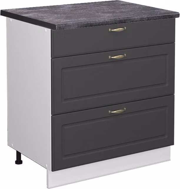 Mobiletto base per cucina Fame-Line Oro-antracite rustico/Bianco 80 cm con 3 cassetti, PL Antracite Vicco