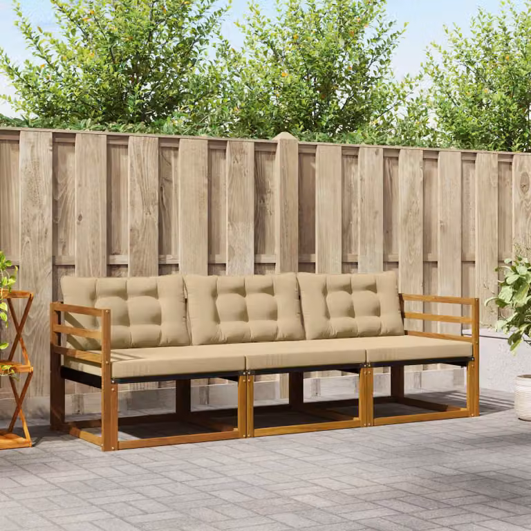Set di divani da esterno vidaXL in legno di acacia e textilene, colore beige, 3 pezzi con cuscini inclusi