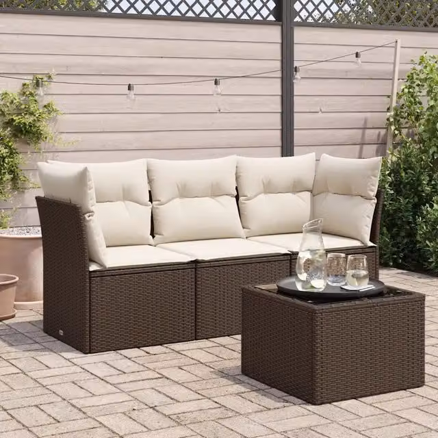 Set Divano da Giardino 4 pz con Cuscini Marrone in Polyrattan 3217223