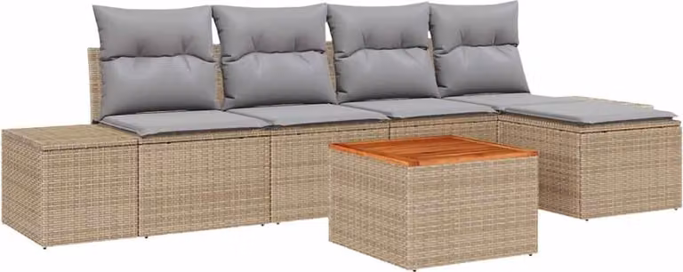 Set Divano da Giardino 6 pcs Beige e Grigio Chiaro polyrattan