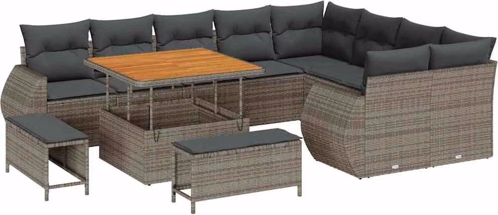 Set Divano da Giardino 12 pcs Grigio polyrattan