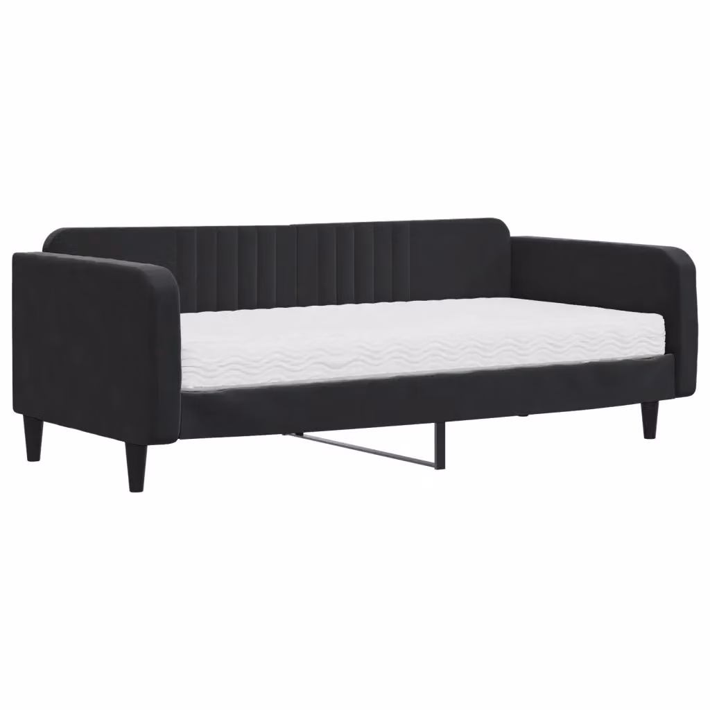 Divano Letto Moderno vidaXL in Velluto Nero con Materasso in Schiuma L/P/H: 223 x 110 x 75 cm, Dimensioni Materasso: 100 x 200 cm – 2