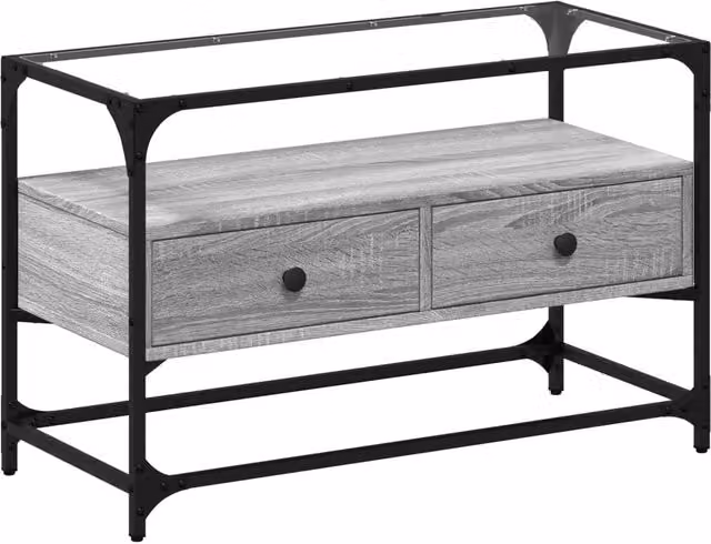 Mobile TV multimediale mensola per TV credenza per TV sala da pranzo soggiorno camera da letto con piano in vetro Sonoma legno ingegnerizzato grigio 02_0026424