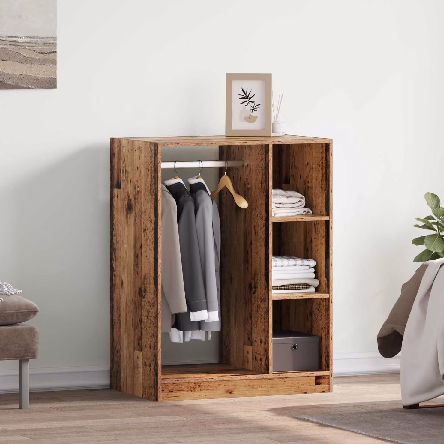 vidaXL Guardaroba moderno in legno marrone con ripiani e appendiabiti L/P/H: 77 x 48 x 102 cm