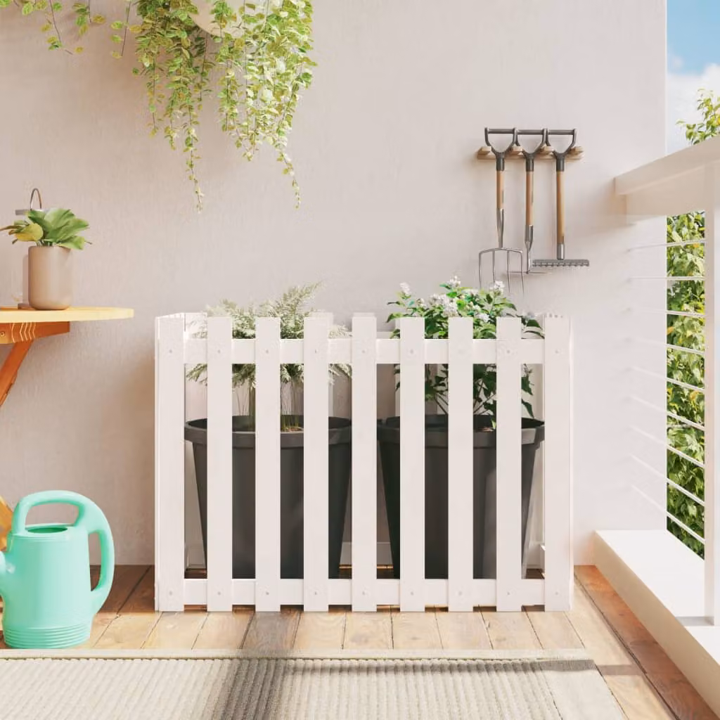 Fioriera da giardino a recinzione vidaXL in legno di pino massello, colore bianco, L 100 x P 50 x H 70 cm