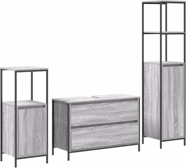 Set di mobili per il Bagno | Armadio da bagno con cassetto 3 pz Grigio Sonoma