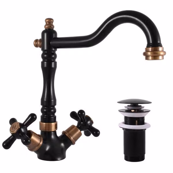 Miscelatore per lavabo con bocca click-clack MORAVA RETRO, Colore: nero opaco/ottone vecchio, Dimensione: 3/8'' (MK121.0/8CMATSM)
