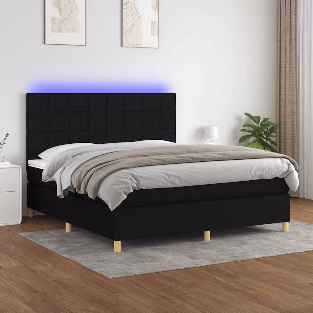 Letto a Molle con Materasso e LED vidaXL in Tessuto Nero L/P: 160 x 200 cm – 1