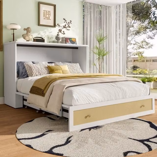 Letto contenitore trasformabile REDOM in MDF bianco con porta USB e mensola integrata L/P: 140 x 200 cm – 1