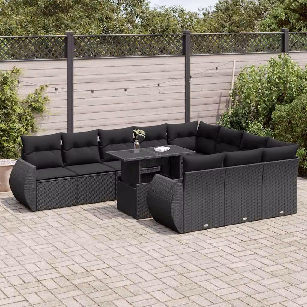 Maison Exclusive - Set Divani da Giardino 11 pz con Cuscini in Polyrattan Nero