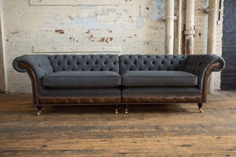 XXL Sofa 4 Sitzer Couch Schwarz Chesterfield Polster Sitz Garnitur Leder