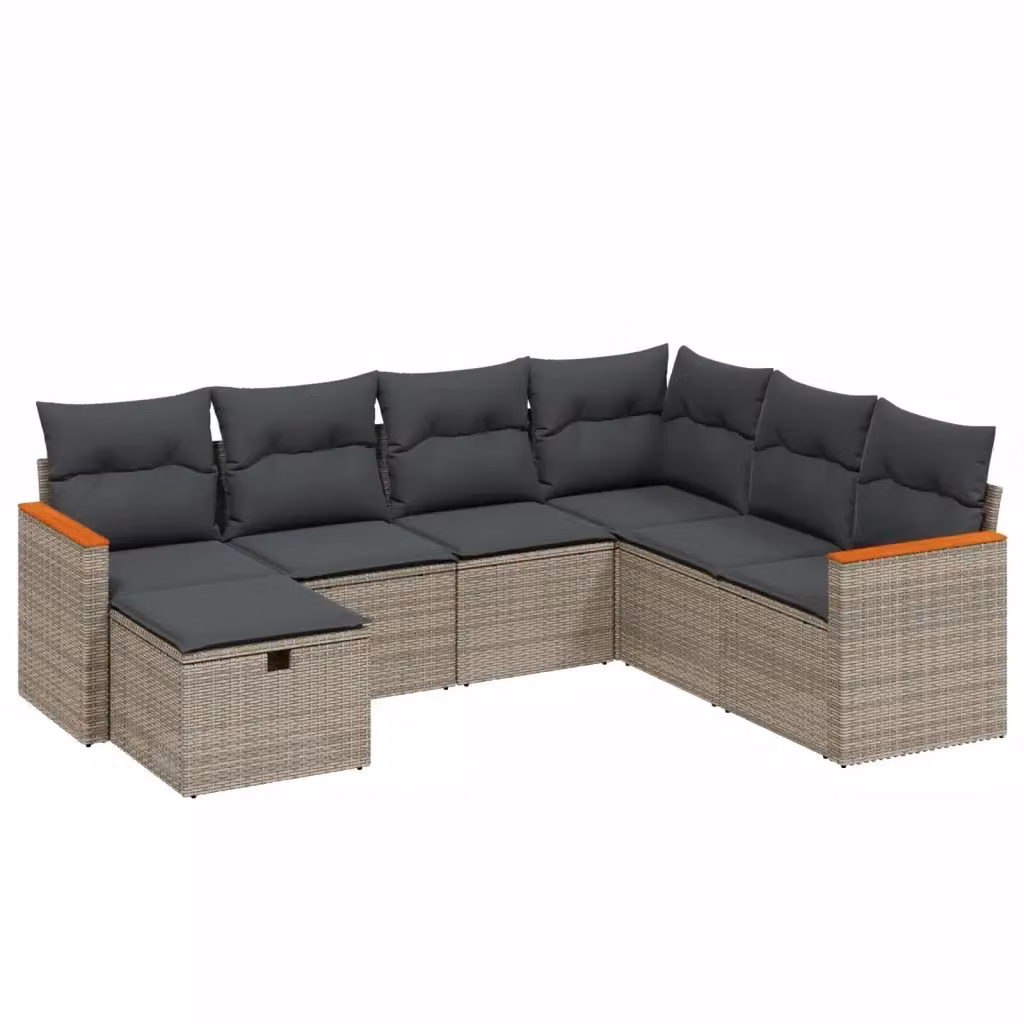 vidaXL Set Divani da Giardino 7 pz a Forma a L con Cuscini Grigio in Polyrattan e Acciaio – 2