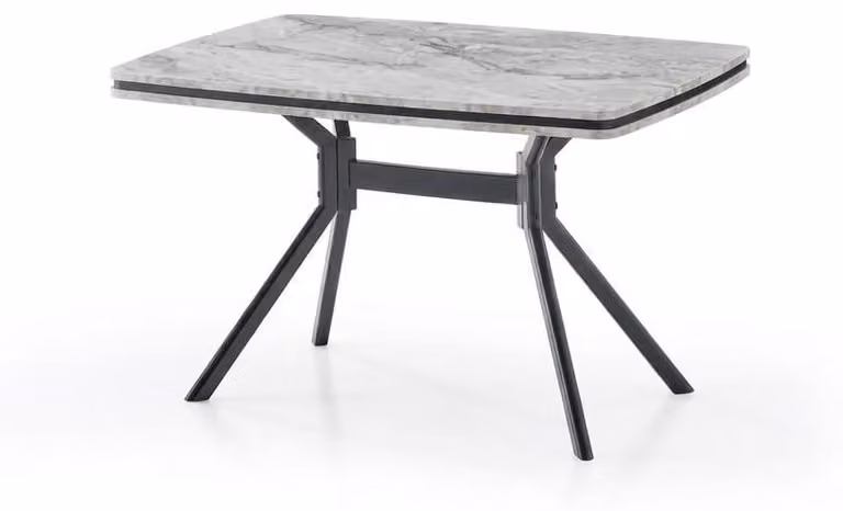 Tavolo da pranzo grigio, confortevole, con finitura effetto marmo, dal design moderno, elegante e funzionale