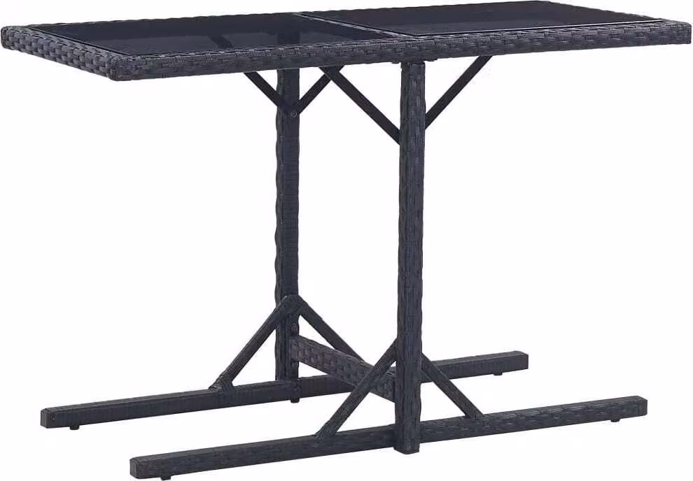 The Living Store tavolo da giardino nero 110×53×72 cm in vetro e poly rattan