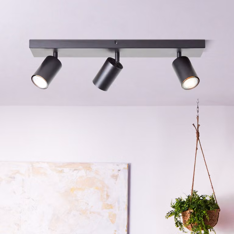 BRILLIANT Lampada da soffitto nera JELLO | Faretto da soffitto a 3 luci con lampadina LED sostituibile | 3x 4,5 W, 345 lumen, 3000 Kelvin | Metallo