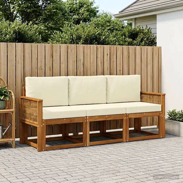 Set di divani da esterno vidaXL in legno di acacia con cuscini, beige e bianco